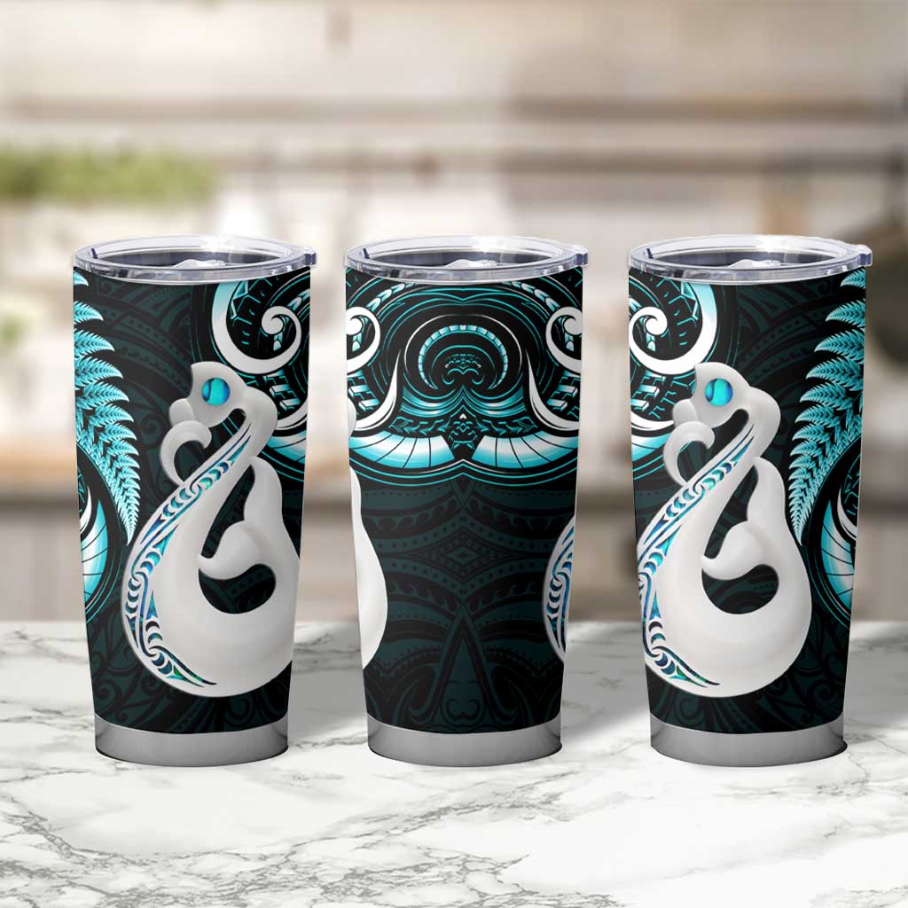 New Zealand Tumbler Cup Aotearoa Silver Fern With Manaia Maori Unique Turquoise LT14 - Polynesian Pride