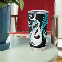 New Zealand Tumbler Cup Aotearoa Silver Fern With Manaia Maori Unique Turquoise LT14 - Polynesian Pride