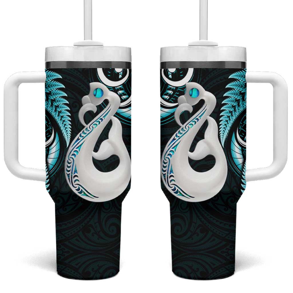 New Zealand Tumbler With Handle Aotearoa Silver Fern With Manaia Maori Unique Turquoise