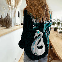 Personalised New Zealand Women Casual Shirt Aotearoa Silver Fern With Manaia Maori Unique Turquoise LT14 - Polynesian Pride