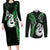 Personalised New Zealand Couples Long Sleeve Bodycon Dress and Long Sleeve Button Shirts Aotearoa Silver Fern With Manaia Maori Unique Green LT14 Green - Polynesian Pride