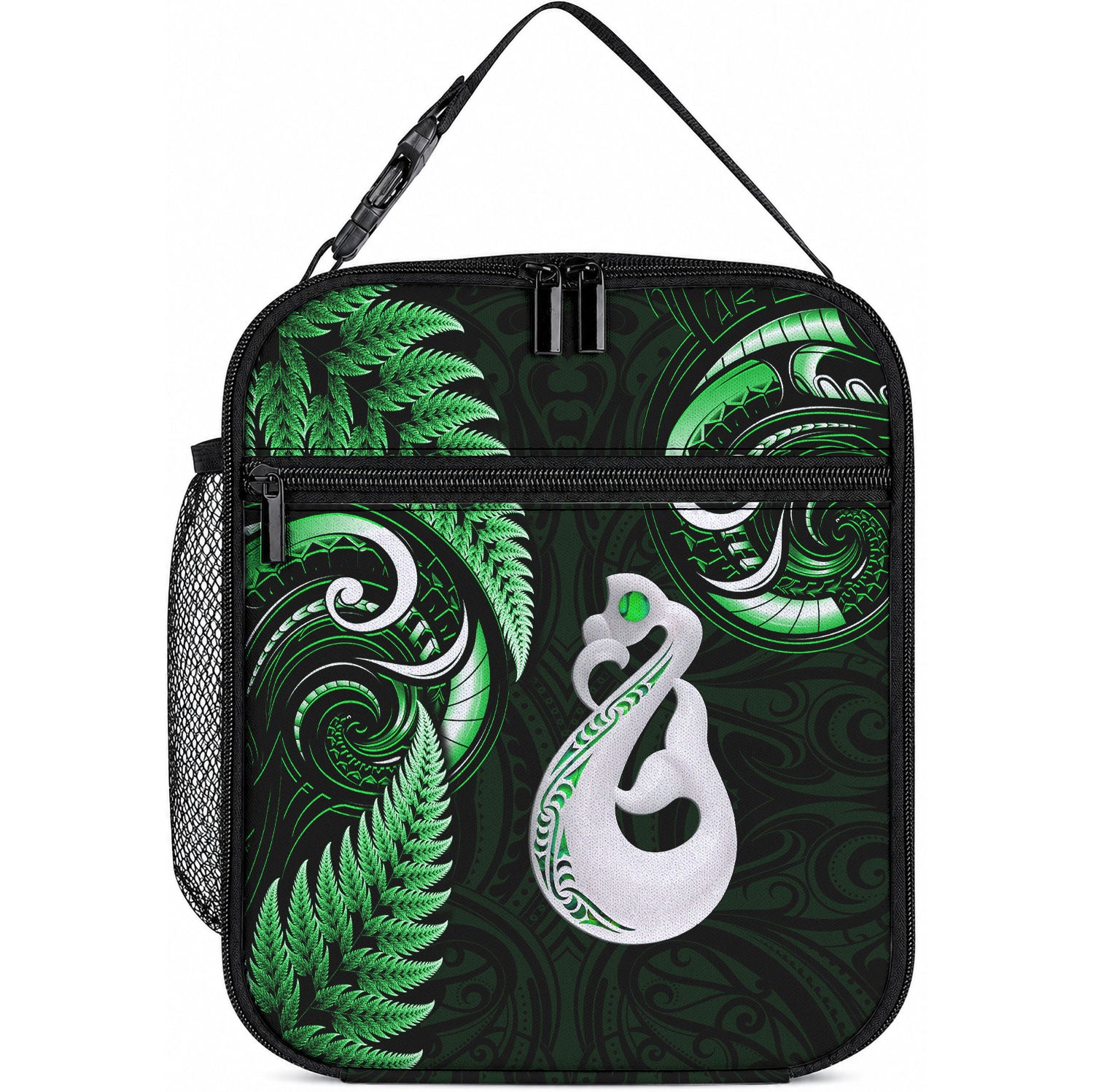 New Zealand Lunch Bag Aotearoa Silver Fern With Manaia Maori Unique Green LT14 10.2 × 8.3 × 4.3 inch Green - Polynesian Pride
