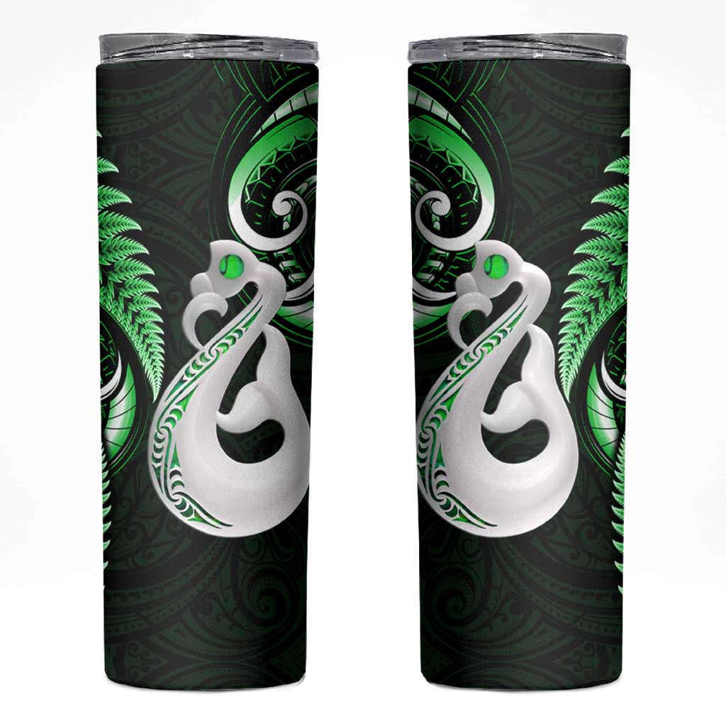 New Zealand Skinny Tumbler Aotearoa Silver Fern With Manaia Maori Unique Green