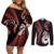 Personalised New Zealand Couples Off Shoulder Short Dress and Long Sleeve Button Shirts Aotearoa Silver Fern With Manaia Maori Unique Red LT14 Red - Polynesian Pride