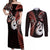 Personalised New Zealand Couples Off Shoulder Maxi Dress and Long Sleeve Button Shirts Aotearoa Silver Fern With Manaia Maori Unique Red LT14 Red - Polynesian Pride