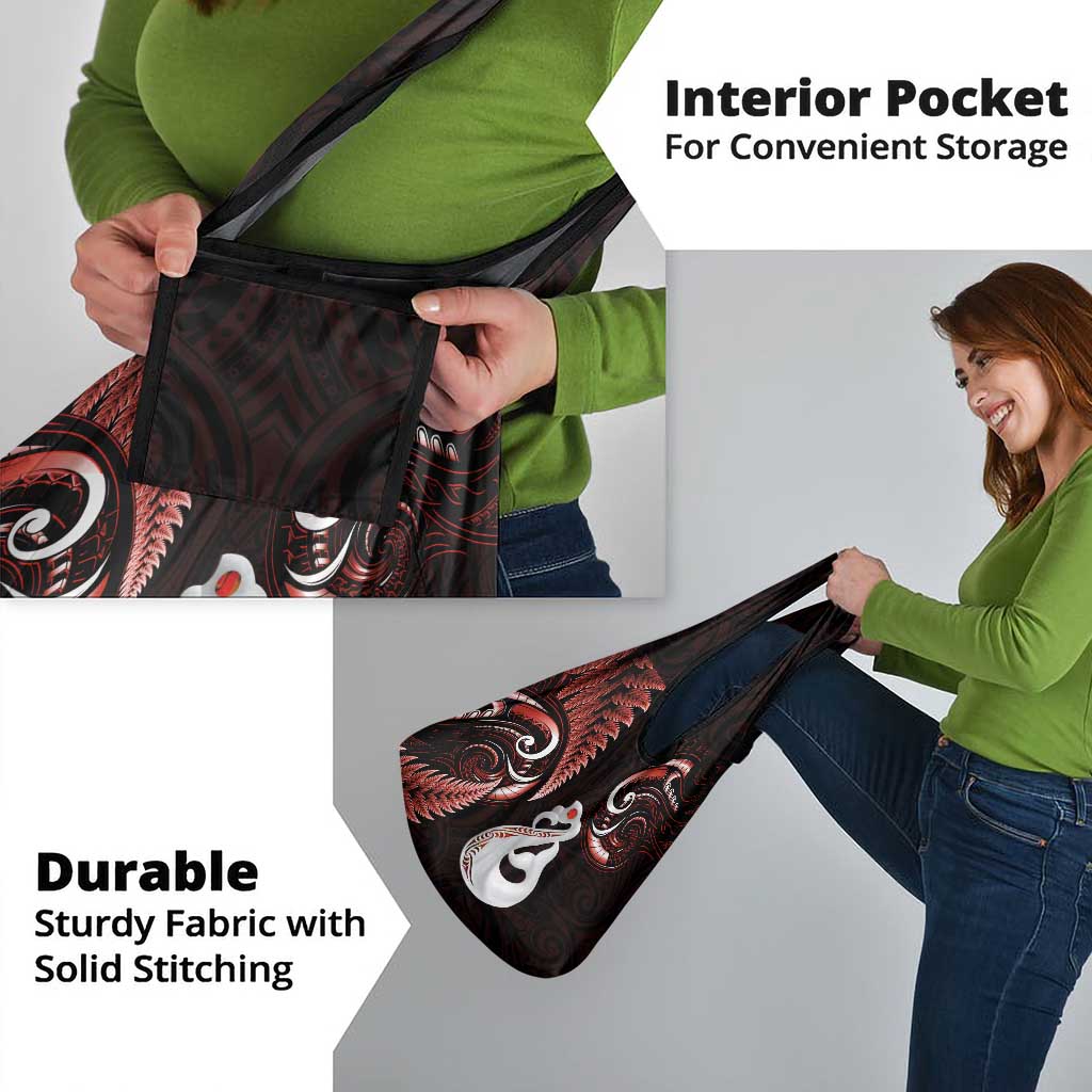 Red New Zealand Grocery Bag Aotearoa Silver Fern With Manaia Maori