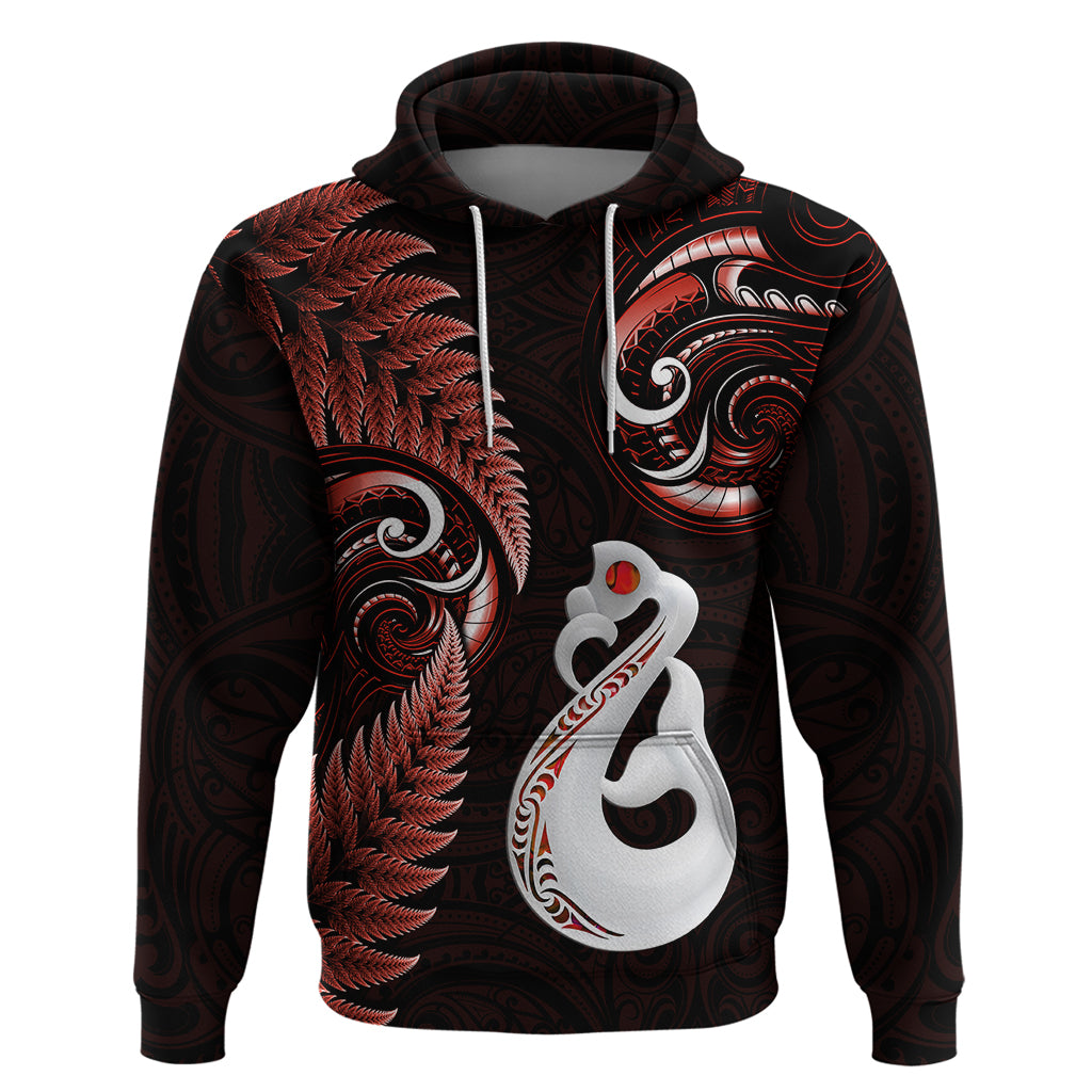 Custom New Zealand Hoodie Aotearoa Silver Fern With Manaia Maori Unique Red LT14 Pullover Hoodie Red - Polynesian Pride