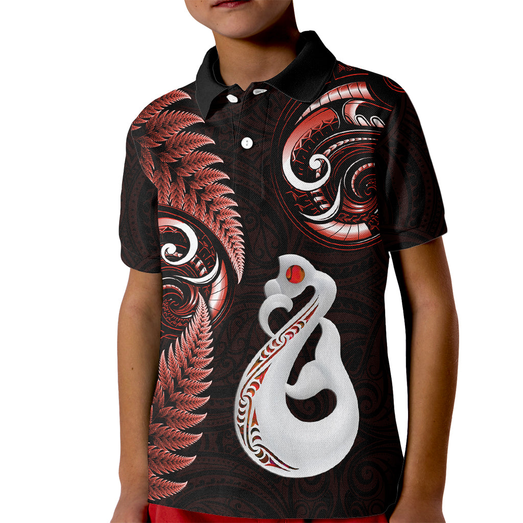 Personalised New Zealand Kid Polo Shirt Aotearoa Silver Fern With Manaia Maori Unique Red LT14 Kid Red - Polynesian Pride