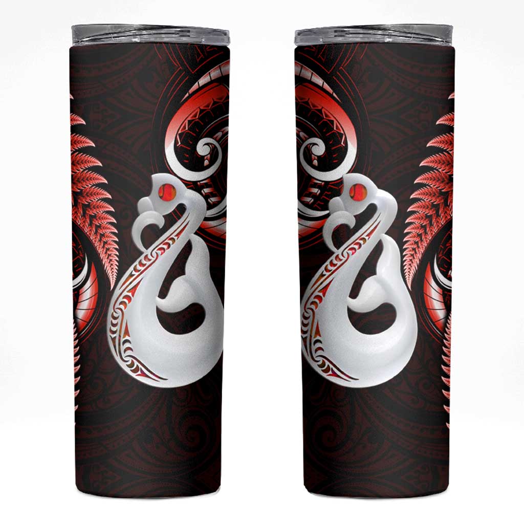 New Zealand Skinny Tumbler Aotearoa Silver Fern With Manaia Maori Unique Red