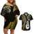 Personalised New Zealand Couples Off Shoulder Short Dress and Hawaiian Shirt Aotearoa Silver Fern With Manaia Maori Unique Gold LT14 Gold - Polynesian Pride