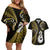 Personalised New Zealand Couples Off The Shoulder Long Sleeve Dress and Hawaiian Shirt Aotearoa Silver Fern With Manaia Maori Unique Gold LT14 Gold - Polynesian Pride