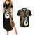 Personalised New Zealand Couples Summer Maxi Dress and Hawaiian Shirt Aotearoa Silver Fern With Manaia Maori Unique Gold LT14 Gold - Polynesian Pride