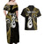 Personalised New Zealand Couples Off Shoulder Maxi Dress and Hawaiian Shirt Aotearoa Silver Fern With Manaia Maori Unique Gold LT14 - Polynesian Pride