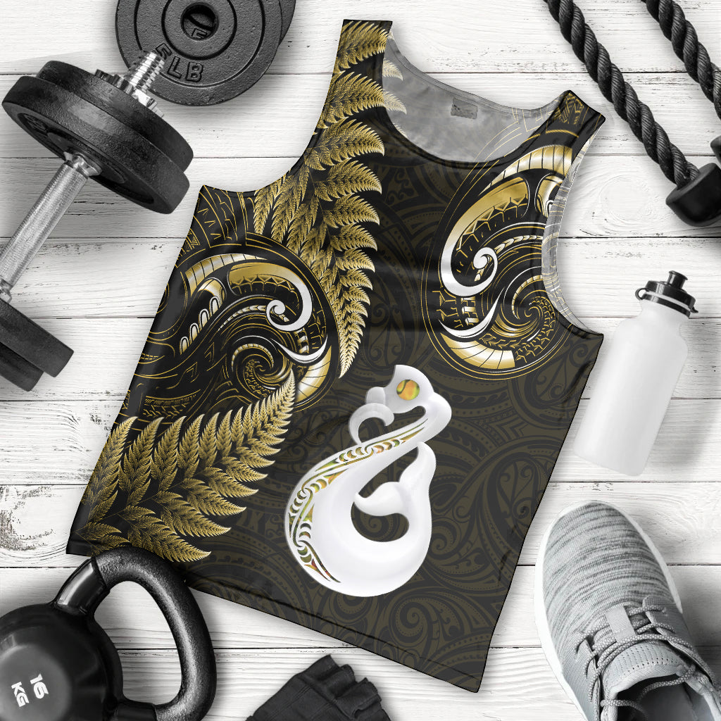 Personalised New Zealand Men Tank Top Aotearoa Silver Fern With Manaia Maori Unique Gold LT14 Gold - Polynesian Pride