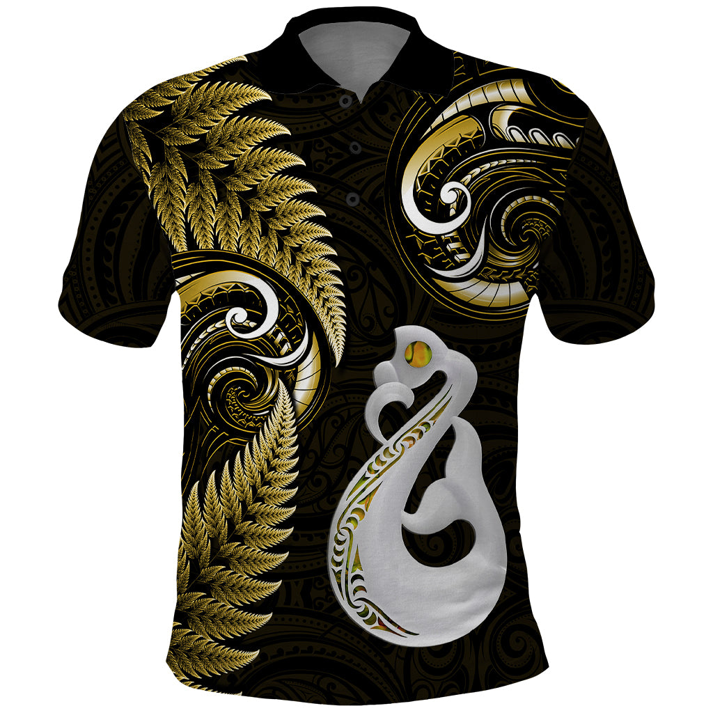 Custom New Zealand Polo Shirt Aotearoa Silver Fern With Manaia Maori Unique Gold LT14 Gold - Polynesian Pride