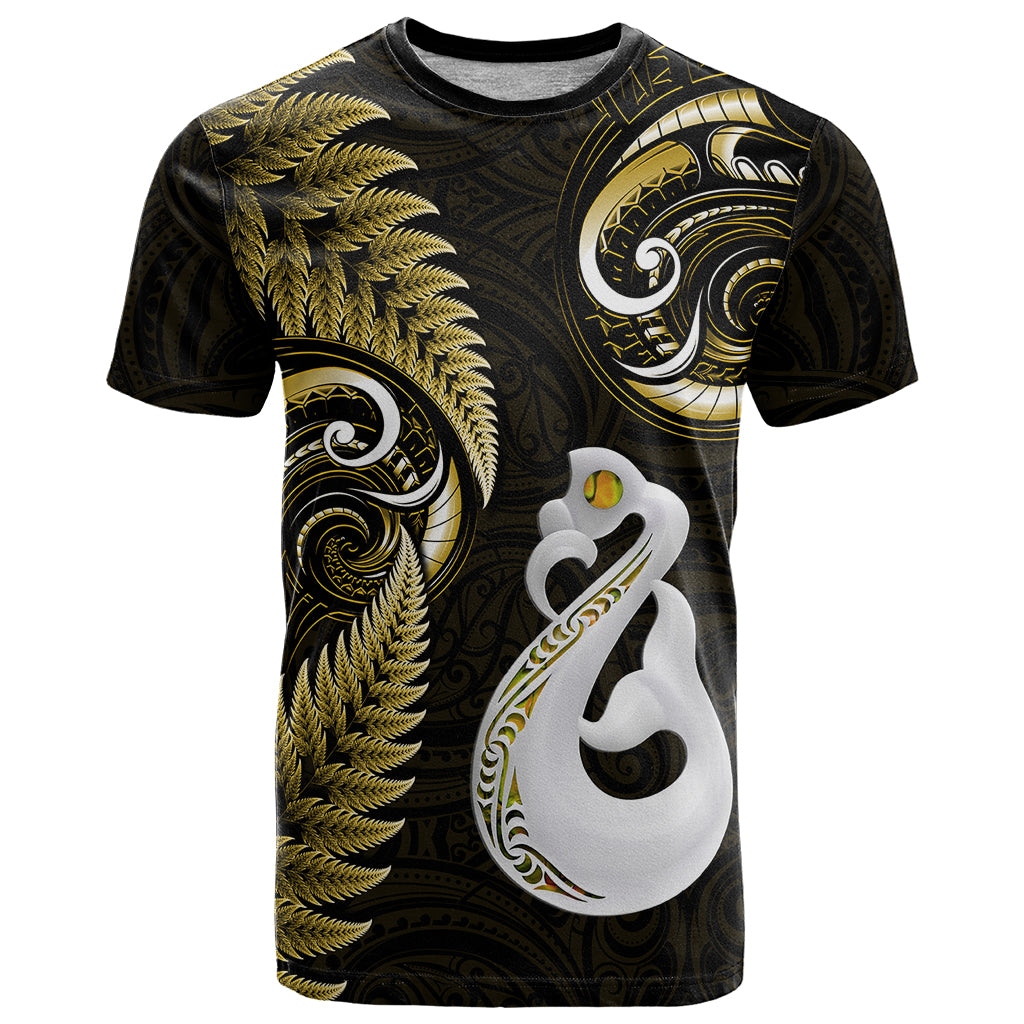 Custom New Zealand T Shirt Aotearoa Silver Fern With Manaia Maori Unique Gold LT14 Gold - Polynesian Pride