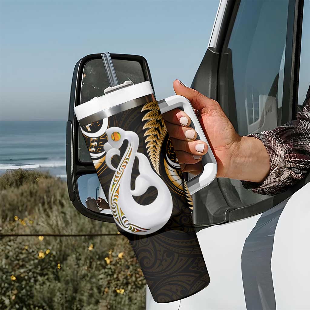 New Zealand Tumbler With Handle Aotearoa Silver Fern With Manaia Maori Unique Gold