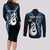 Personalised New Zealand Couples Long Sleeve Bodycon Dress and Long Sleeve Button Shirts Aotearoa Silver Fern With Manaia Maori Unique Blue LT14 - Polynesian Pride