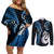 Personalised New Zealand Couples Off Shoulder Short Dress and Long Sleeve Button Shirts Aotearoa Silver Fern With Manaia Maori Unique Blue LT14 Blue - Polynesian Pride