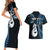 Personalised New Zealand Couples Short Sleeve Bodycon Dress and Hawaiian Shirt Aotearoa Silver Fern With Manaia Maori Unique Blue LT14 - Polynesian Pride