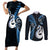 Personalised New Zealand Couples Short Sleeve Bodycon Dress and Long Sleeve Button Shirts Aotearoa Silver Fern With Manaia Maori Unique Blue LT14 Blue - Polynesian Pride