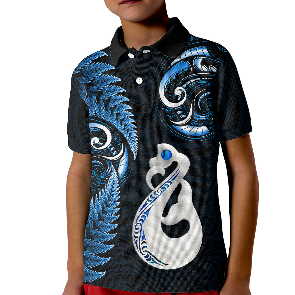 Personalised New Zealand Kid Polo Shirt Aotearoa Silver Fern With Manaia Maori Unique Blue LT14 Kid Blue - Polynesian Pride