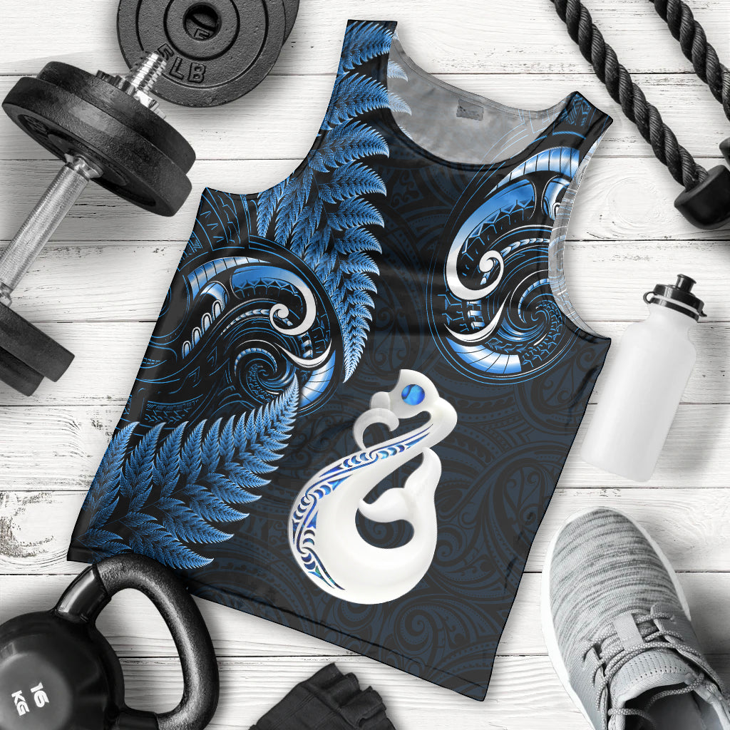 Personalised New Zealand Men Tank Top Aotearoa Silver Fern With Manaia Maori Unique Blue LT14 Blue - Polynesian Pride