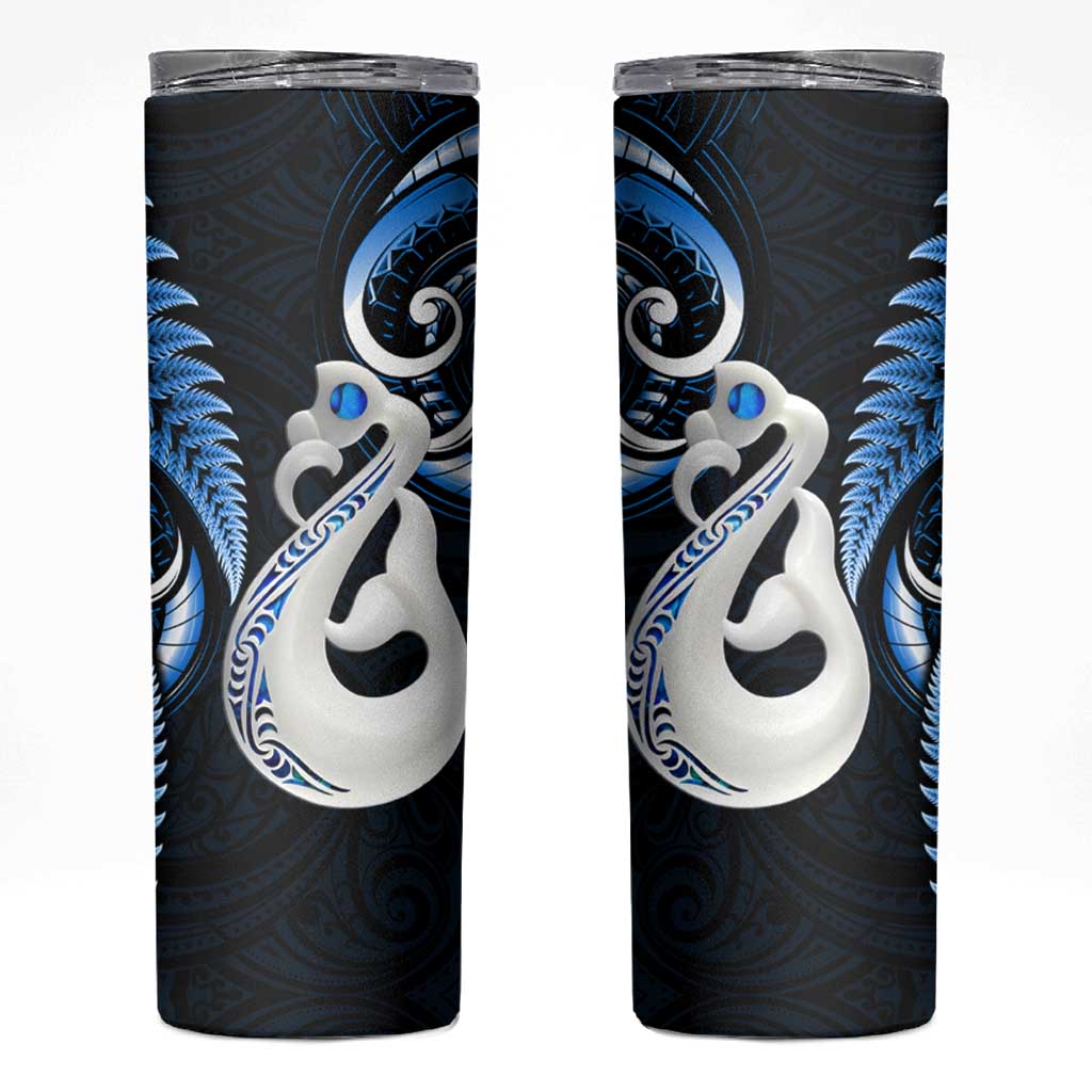 New Zealand Skinny Tumbler Aotearoa Silver Fern With Manaia Maori Unique Blue