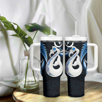 New Zealand Tumbler With Handle Aotearoa Silver Fern With Manaia Maori Unique Blue