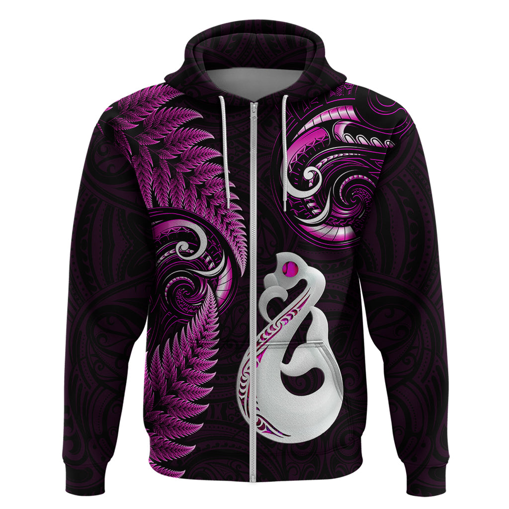 Custom New Zealand Hoodie Aotearoa Silver Fern With Manaia Maori Unique Pink LT14 - Polynesian Pride