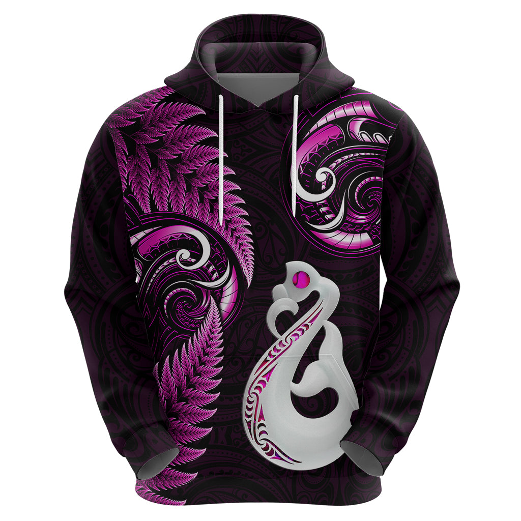 Custom New Zealand Hoodie Aotearoa Silver Fern With Manaia Maori Unique Pink LT14 Zip Hoodie Pink - Polynesian Pride