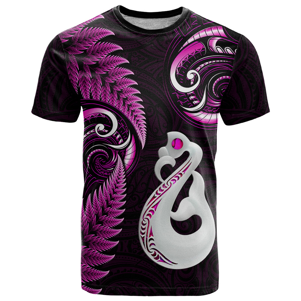 Custom New Zealand T Shirt Aotearoa Silver Fern With Manaia Maori Unique Pink LT14 Pink - Polynesian Pride