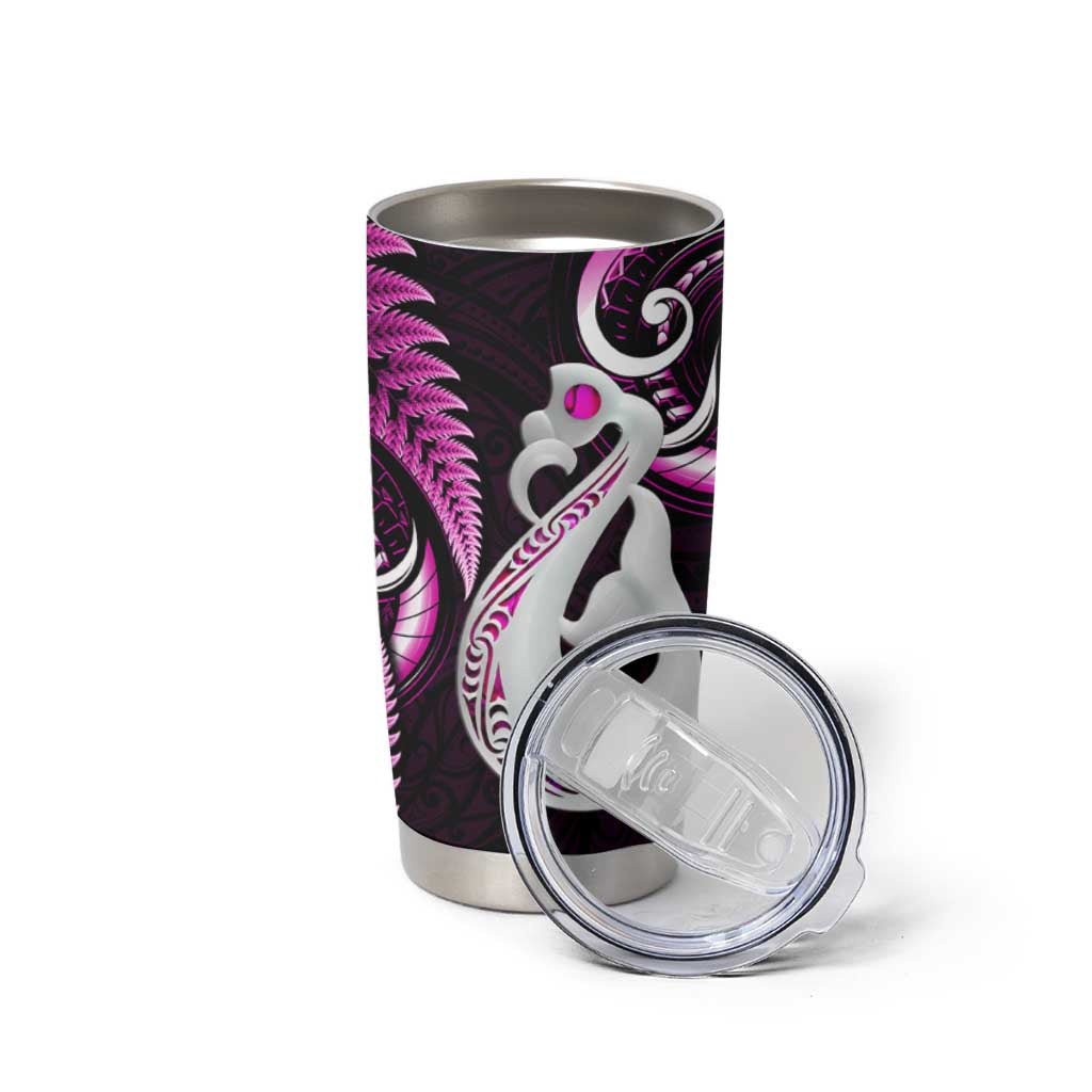 New Zealand Tumbler Cup Aotearoa Silver Fern With Manaia Maori Unique Pink LT14 - Polynesian Pride