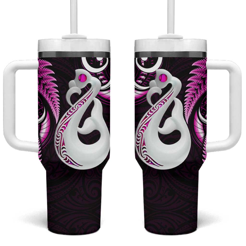 New Zealand Tumbler With Handle Aotearoa Silver Fern With Manaia Maori Unique Pink