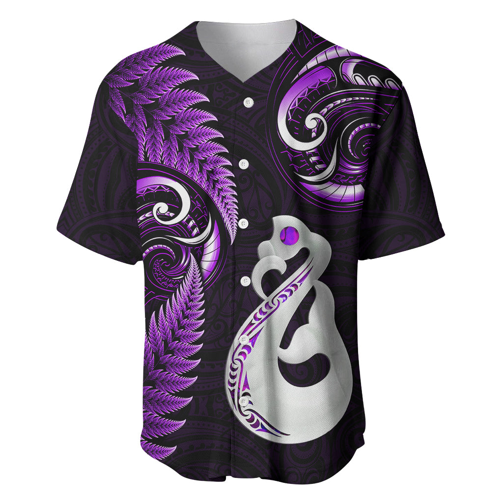 Personalised New Zealand Baseball Jersey Aotearoa Silver Fern With Manaia Maori Unique Purple LT14 Purple - Polynesian Pride