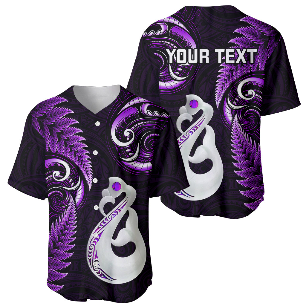 Personalised New Zealand Baseball Jersey Aotearoa Silver Fern With Manaia Maori Unique Purple LT14 - Polynesian Pride