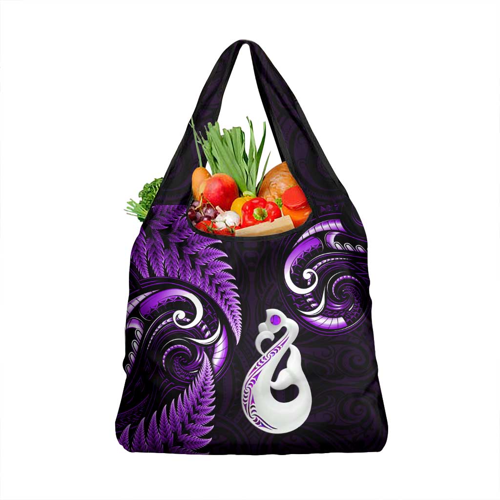 Purple New Zealand Grocery Bag Aotearoa Silver Fern With Manaia Maori
