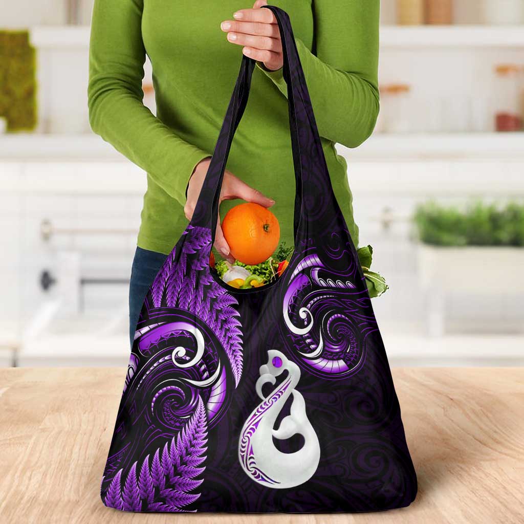 Purple New Zealand Grocery Bag Aotearoa Silver Fern With Manaia Maori