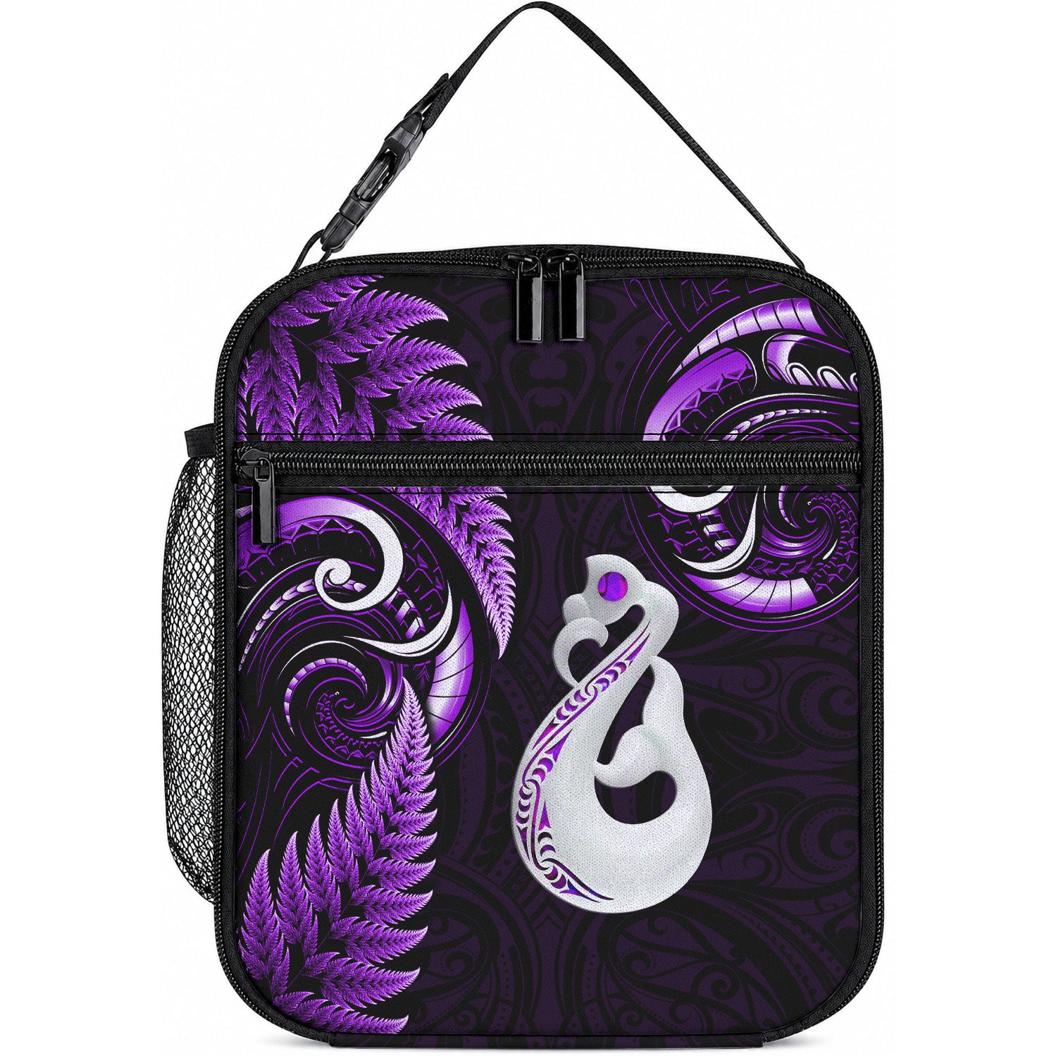 New Zealand Lunch Bag Aotearoa Silver Fern With Manaia Maori Unique Purple LT14 10.2 × 8.3 × 4.3 inch Purple - Polynesian Pride