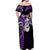 Personalised New Zealand Off Shoulder Maxi Dress Aotearoa Silver Fern With Manaia Maori Unique Purple LT14 - Polynesian Pride