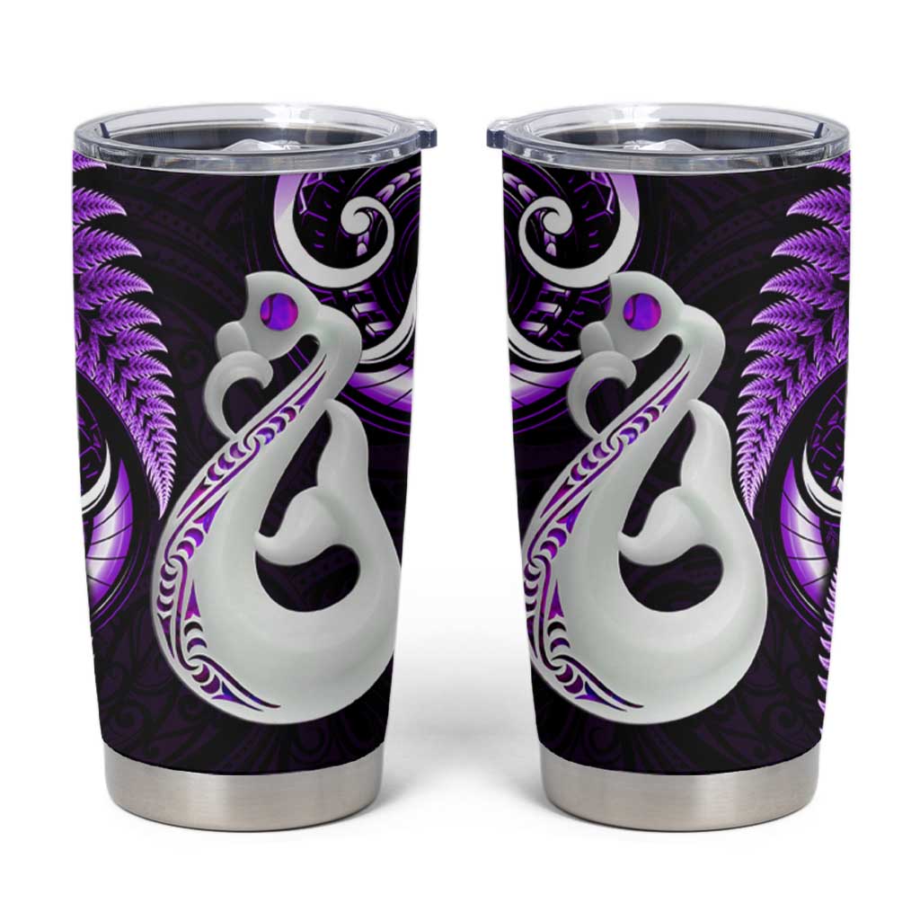 New Zealand Tumbler Cup Aotearoa Silver Fern With Manaia Maori Unique Purple LT14 Purple - Polynesian Pride