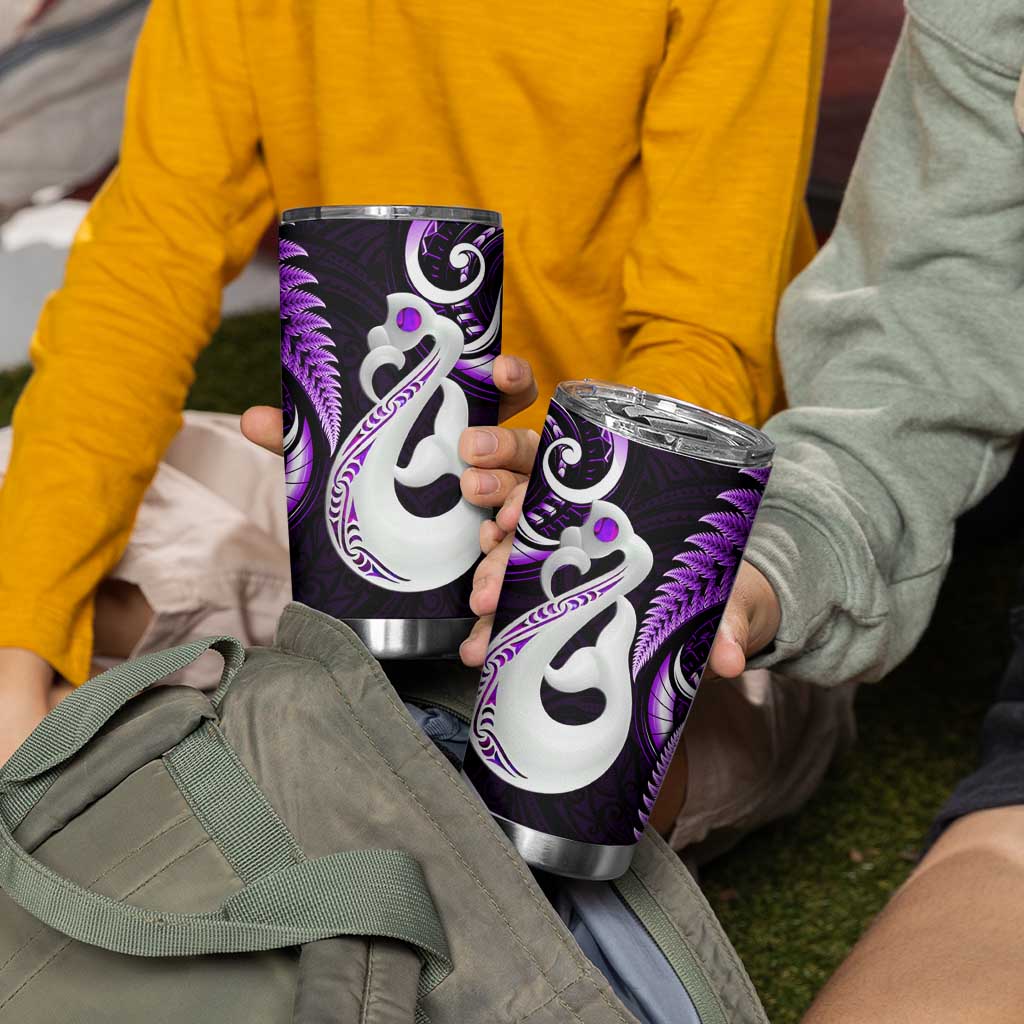 New Zealand Tumbler Cup Aotearoa Silver Fern With Manaia Maori Unique Purple LT14 - Polynesian Pride