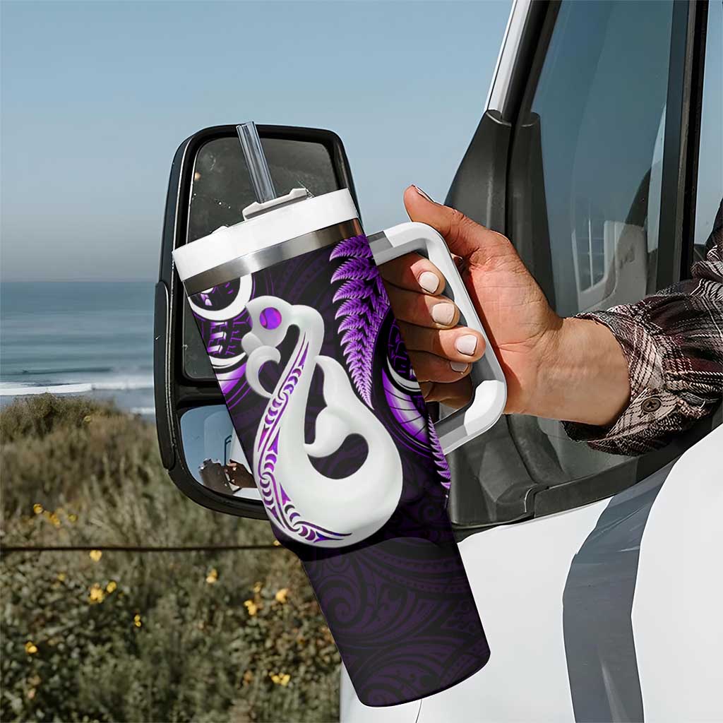 New Zealand Tumbler With Handle Aotearoa Silver Fern With Manaia Maori Unique Purple