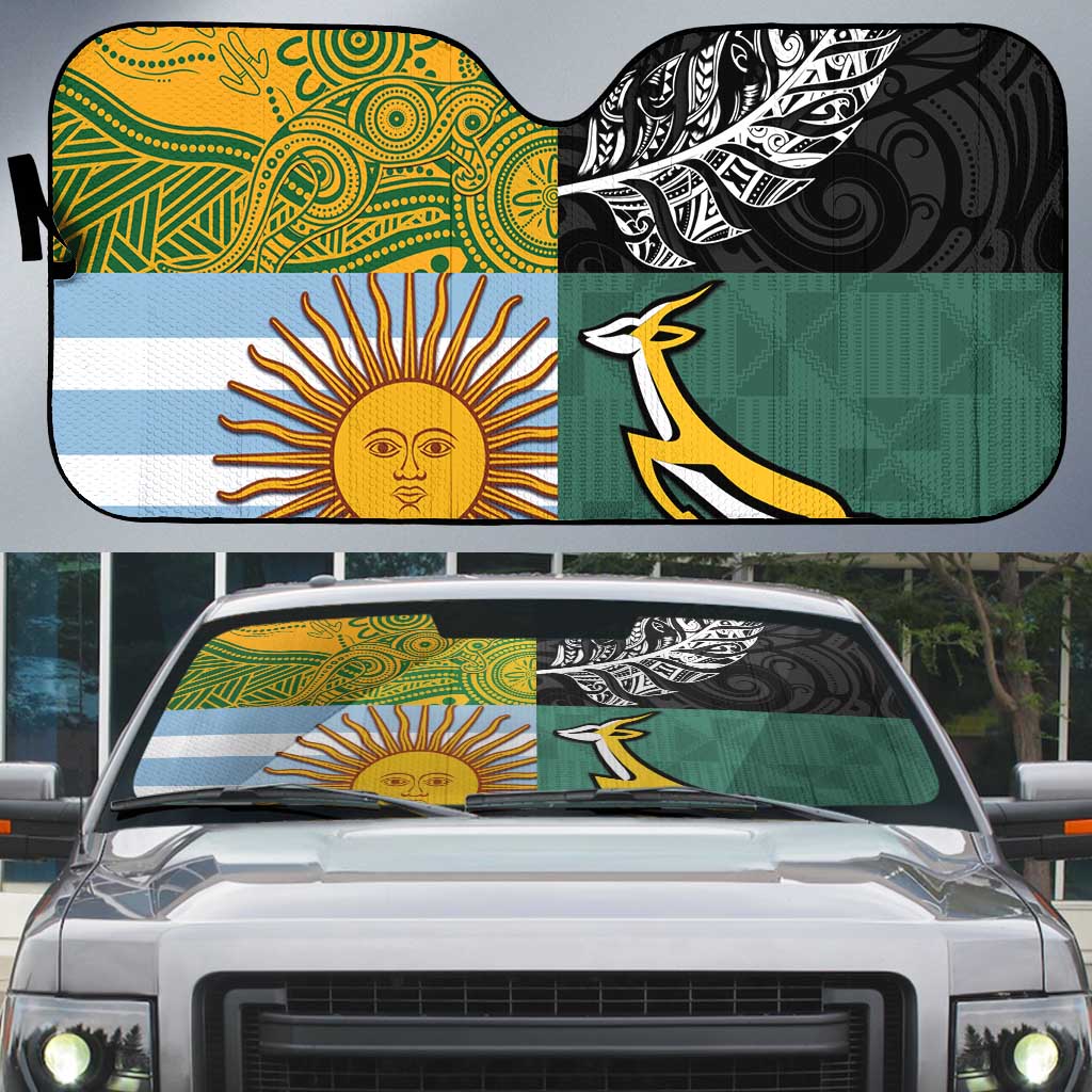 Rugby 2025 Championship Auto Sun Shade Combination of Southern Hemisphere Countries - Polynesian Pride