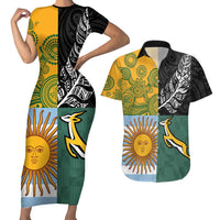 Personalised Rugby 2025 Championship Couples Matching Short Sleeve Bodycon Dress and Hawaiian Shirt Combination of Southern Hemisphere Countries - Polynesian Pride