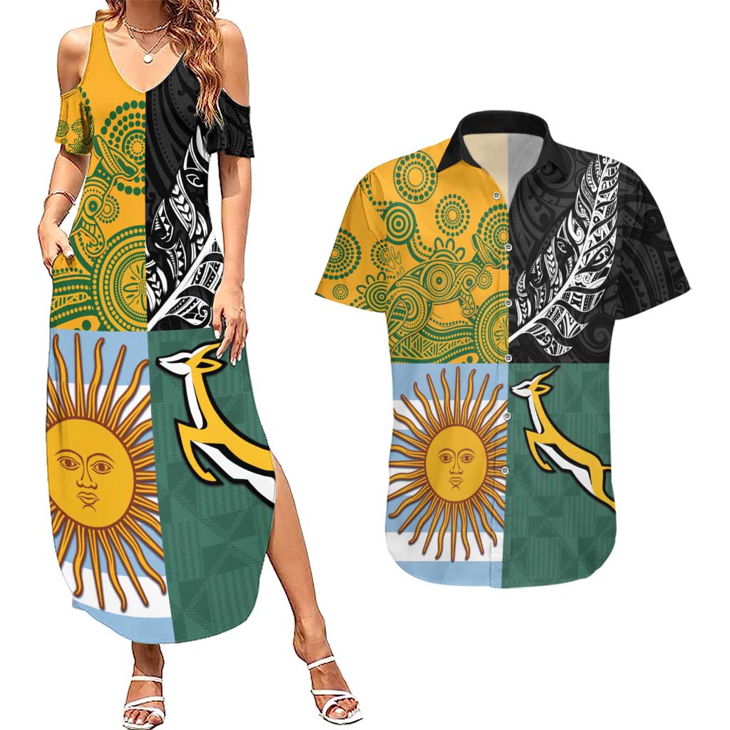 Personalised Rugby 2025 Championship Couples Matching Summer Maxi Dress and Hawaiian Shirt Combination of Southern Hemisphere Countries - Polynesian Pride