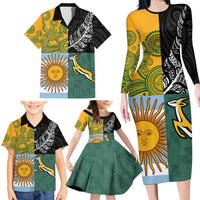 Personalised Rugby 2025 Championship Family Matching Long Sleeve Bodycon Dress and Hawaiian Shirt Combination of Southern Hemisphere Countries - Polynesian Pride