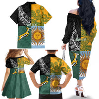 Personalised Rugby 2025 Championship Family Matching Off The Shoulder Long Sleeve Dress and Hawaiian Shirt Combination of Southern Hemisphere Countries - Polynesian Pride