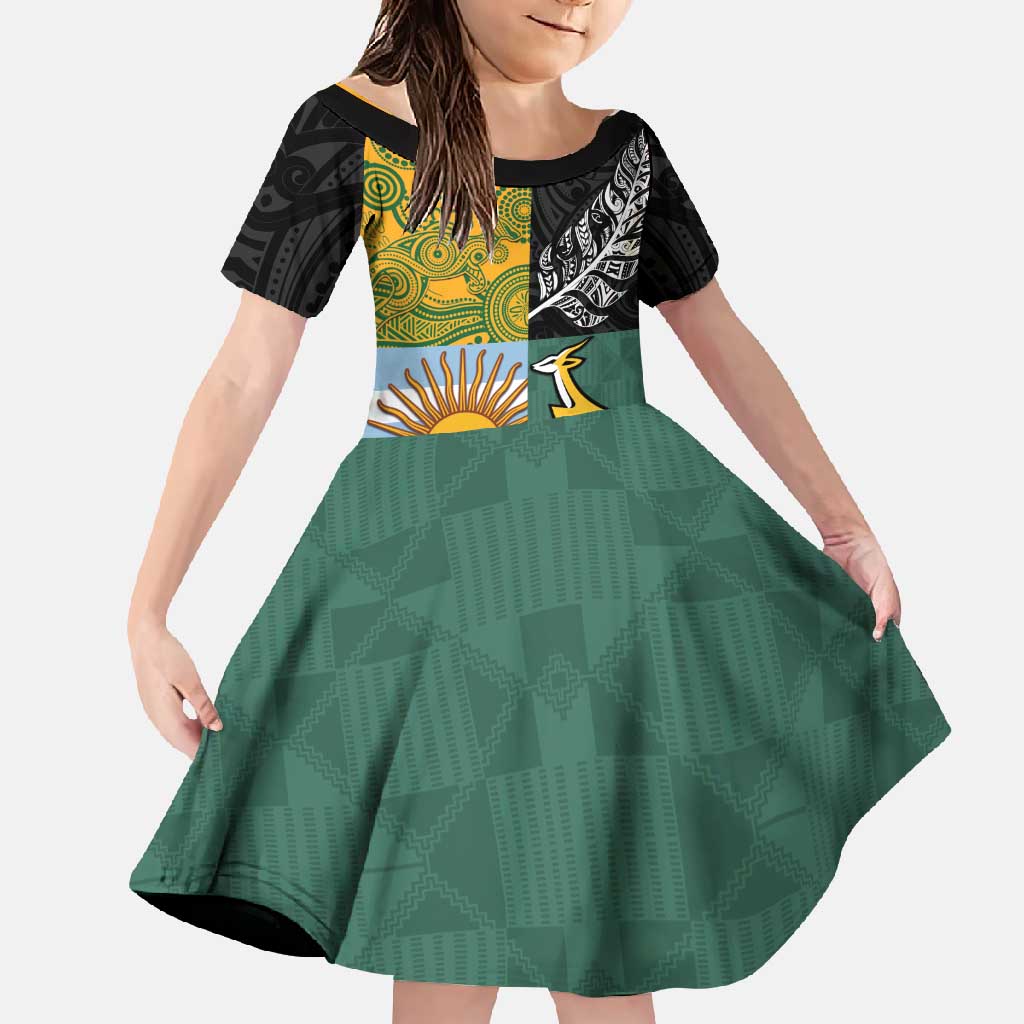Personalised Rugby 2025 Championship Family Matching Off Shoulder Maxi Dress and Hawaiian Shirt Combination of Southern Hemisphere Countries - Polynesian Pride