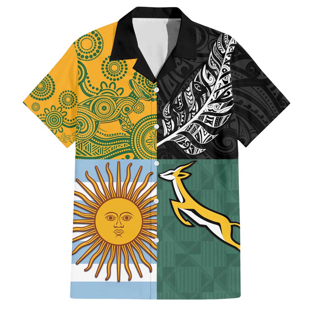 Personalised Rugby 2025 Championship Family Matching Off Shoulder Maxi Dress and Hawaiian Shirt Combination of Southern Hemisphere Countries - Polynesian Pride